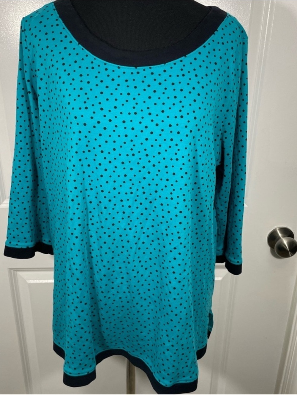 Kim Rogers Teal Polka Dot Long Sleeve Scoop Neck Top XL CB-109
